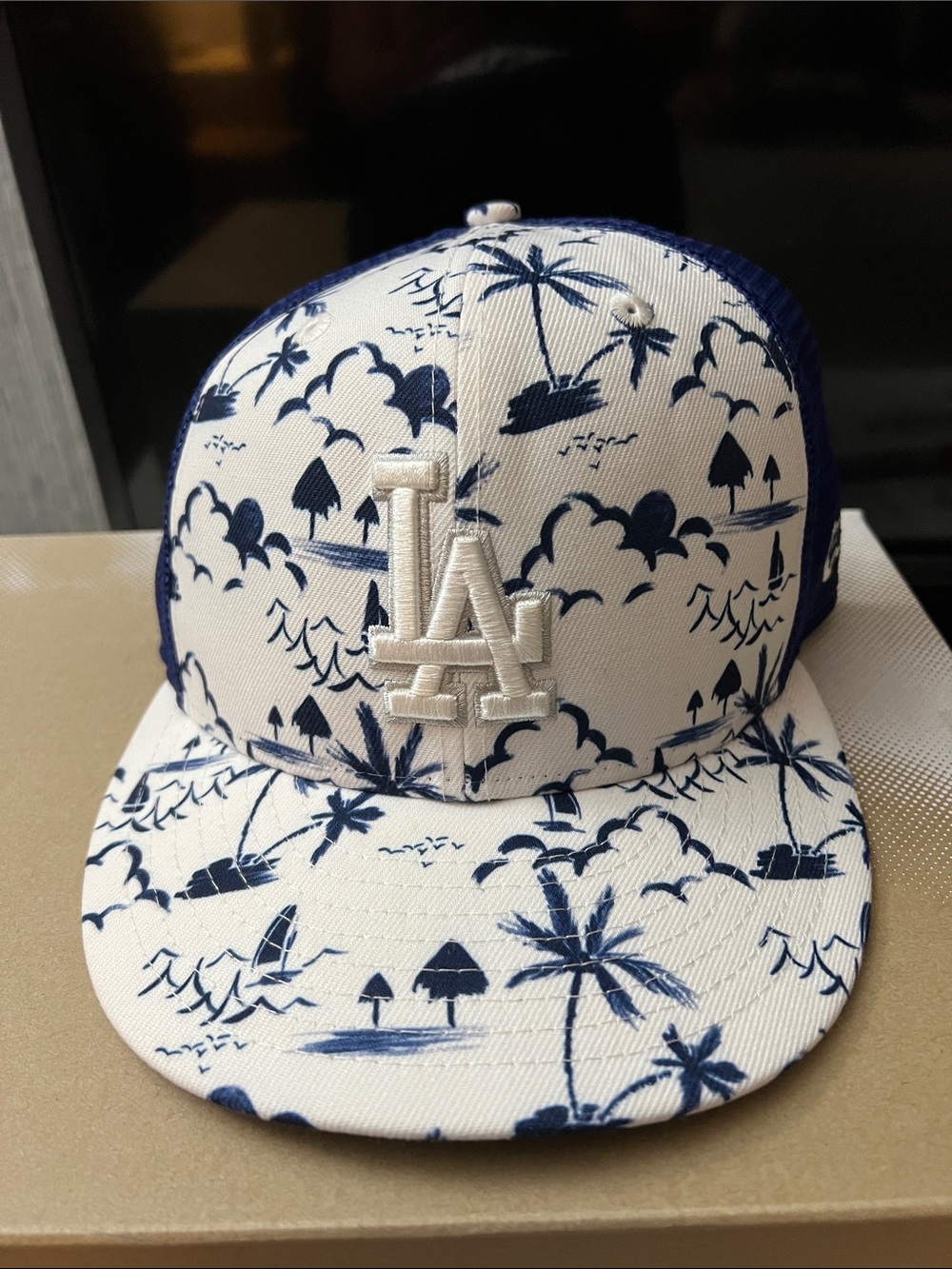 LA Snapback Cap in White & Navy
